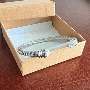 Twisted Silver Bracelet with Crystal Accents - David Yurman knockoff